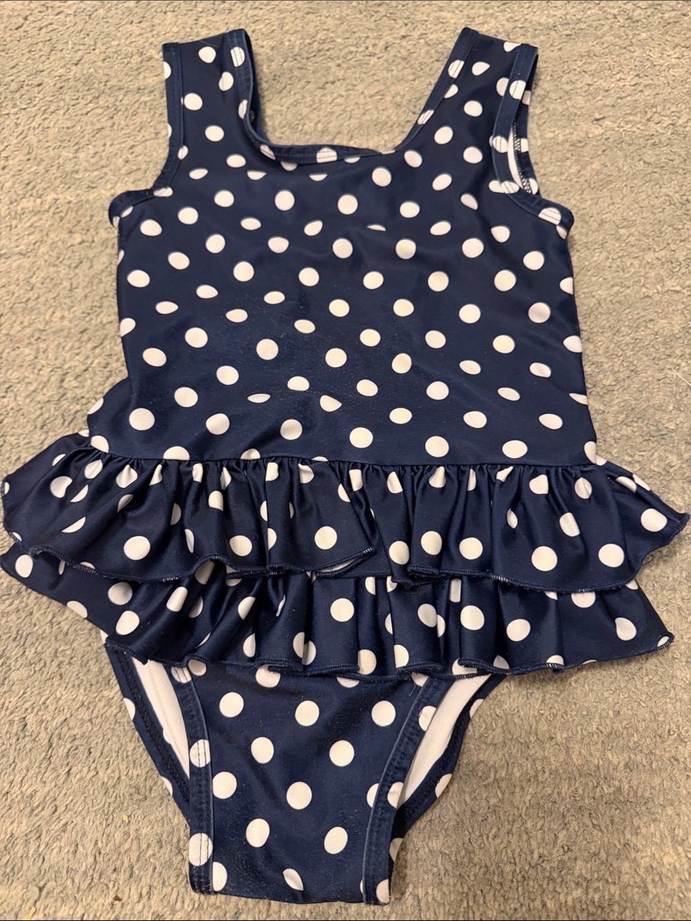 Rachel Riley Navy and White Polka Dot Ruffle One-Piece Swimsuit